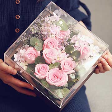粉玫瑰玻璃花盒
