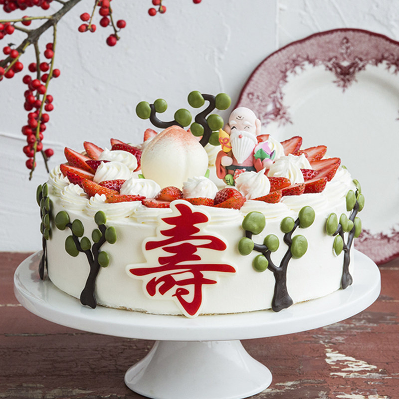 寿比南山-圆形水果蛋糕 70岁老人过生日可以去哪订蛋糕