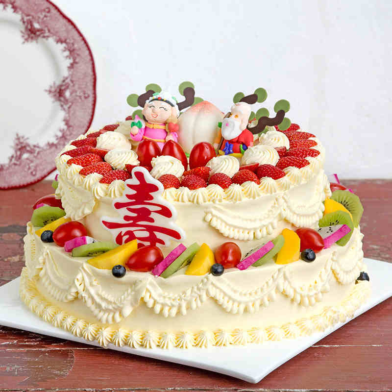 暖心陪伴-双层圆形水果蛋糕 90岁老人生日哪些鲜花适合送？生日蛋糕推荐