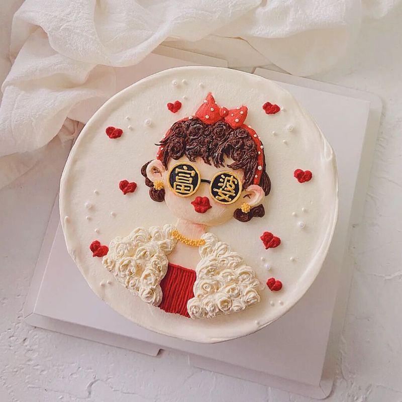 手绘富婆主题鲜奶蛋糕 今天堂姐过生日订个什么可爱的蛋糕送给她
