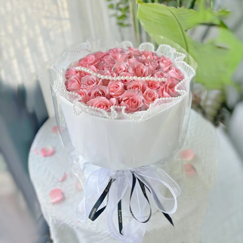 美丽的邂逅-33朵粉玫瑰花束