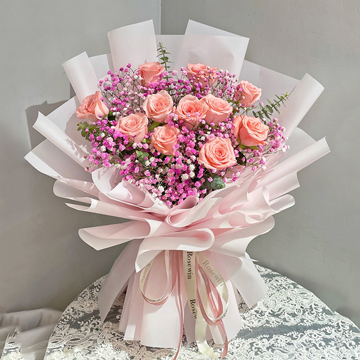 素锦年时-11朵粉玫瑰花束